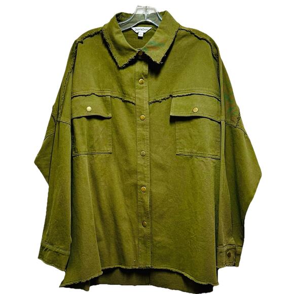 Davi & Dani Women’s Olive Green “Rock & Roll” Frayed Utility Jacket. Sz L NEW - Picture 6 of 13